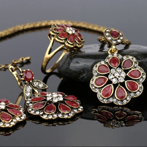 Turkish Vintage Style Jewelry Set forWomen,NEW,3Pcs,Flower,WeddingHandmadeGift - Picture 4 of 7